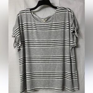 NWT MAX STUDIO blue and white tie Sleeve Boxy Blouse 2x